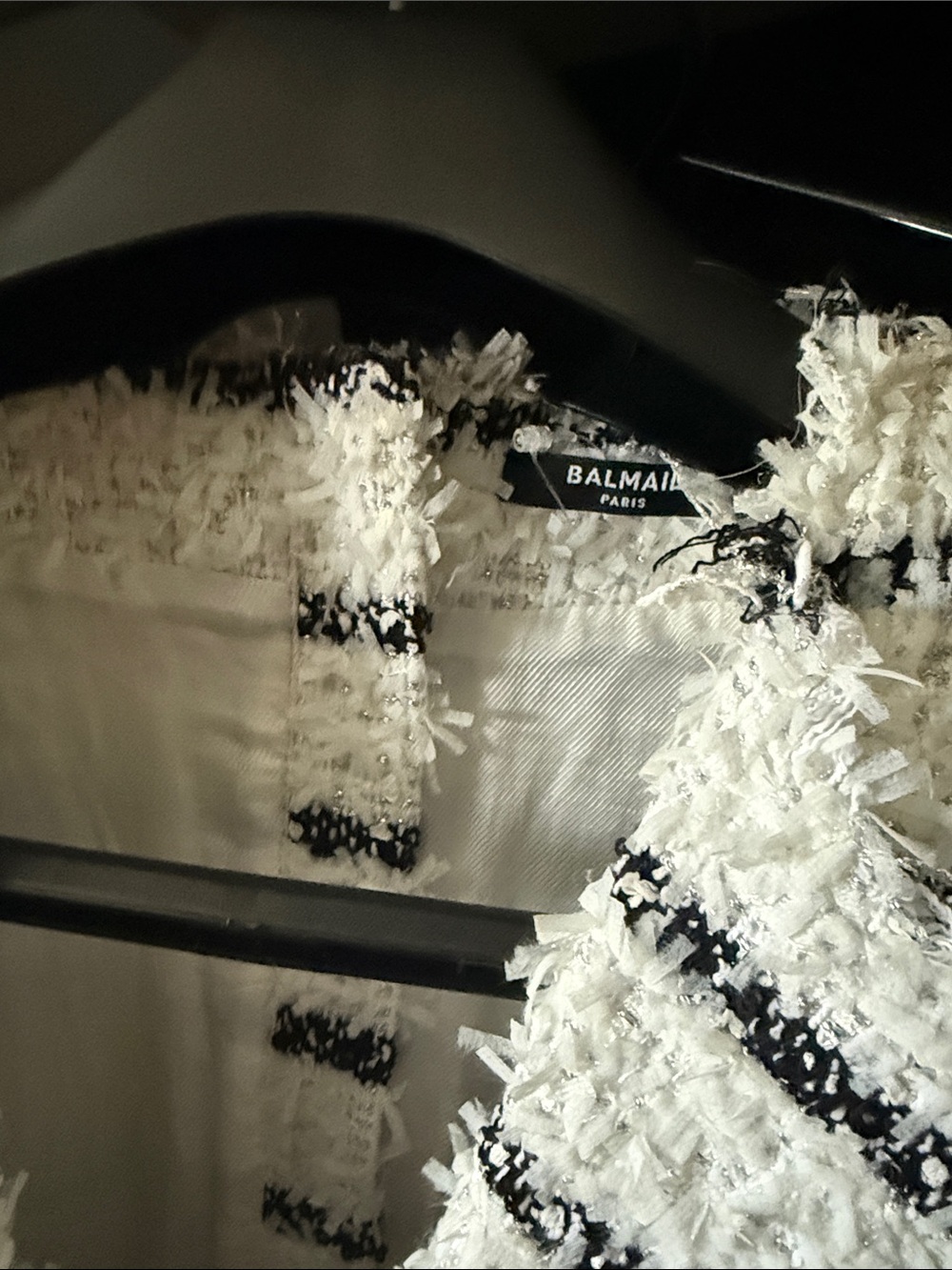 Balmain Black & White Striped Bouclé Pea Coat - Picture 2 of 6